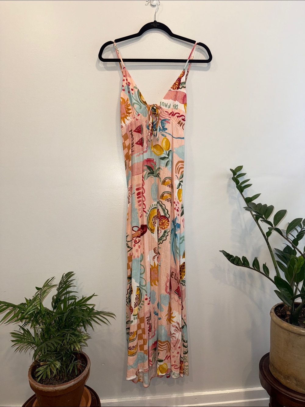 Summer Pink Tropical Maxi Slip Dress with Spaghetti Straps